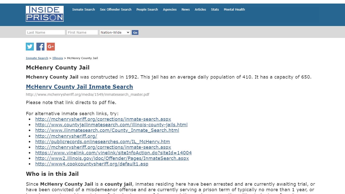 McHenry County Jail - Illinois - Inmate Search